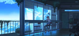 動漫女孩獨自坐在酒吧，欣賞黃昏的雲彩。 — 咖啡美學 壁紙