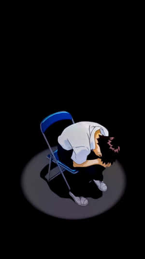 動漫男孩在黑暗中癱倒在椅子上，聚光燈下 — 中野三玖 壁紙