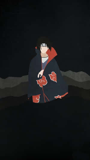 動漫忍者穿著紅色雲紋斗篷，夜晚坐在黑暗的山上。 — 曉之雲動圖 壁紙