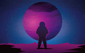 外星行星上的太空人觀看星空中巨大的彩色行星 — 科幻 壁紙