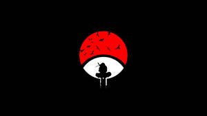一個忍者在紅白相間的月亮下冥想，鳥兒飛過。 — 渦卷一族 壁紙