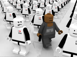 一個孤獨的MIB特工在穿著USA襯衫的相同LEGO人物中行走。 — 警察 GIF 壁紙