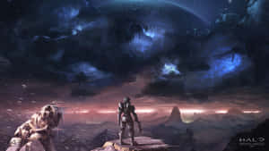 斯巴達戰士在外星行星上，風暴天空下，有發光的雲 — 戰士 壁紙
