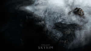 在Skyrim的暴風雨奇幻場景中，一名戰士與龍戰鬥。 — 上古卷軸 壁紙