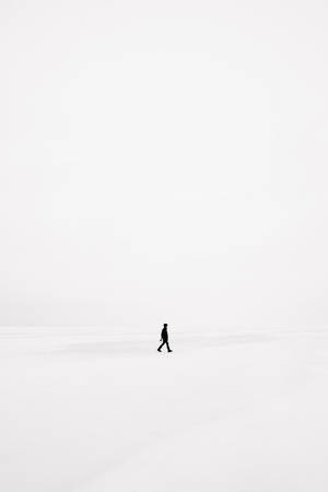 一個人在蒼白的天空下獨自走在廣闊的雪地上。 — 雪 壁紙