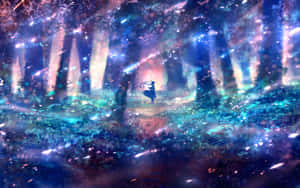 一個人在發光的魔法森林中跳舞，伴隨著魔法火花。 — 美麗的動畫 壁紙