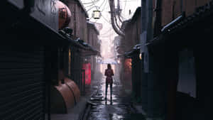 夜晚一個人在雨巷中撐傘獨行。 — 街頭 壁紙