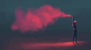 一個人在黑暗的夜空中釋放紅色煙霧。 — 抽菸 壁紙