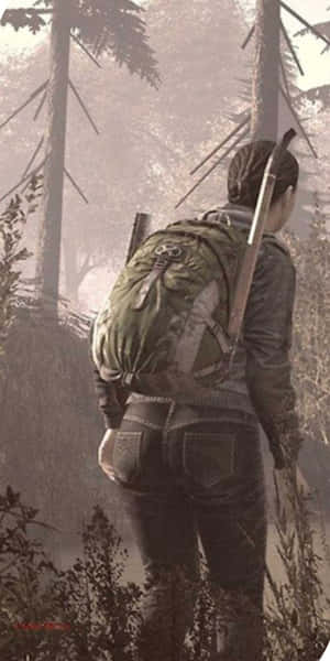 人在霧氣瀰漫的森林中遠足，帶著背包和步槍 — 電玩遊戲 GIF 壁紙