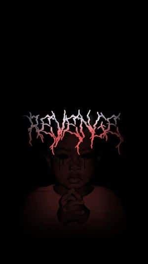 孩子在黑暗中，頭頂上方有發光的紅色和白色復仇文字。 — Xxxtentacion 美學 壁紙