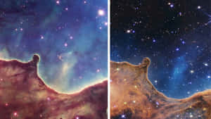一個星空下發光星雲和宇宙脊的分裂視圖。 — 太空 壁紙