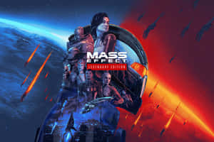 Mass Effect角色在太空中，背景是藍色和紅色星雲及流星。 — 美學音樂 壁紙