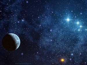 深藍色宇宙星雲中的月球和星星。 — 星星 壁紙