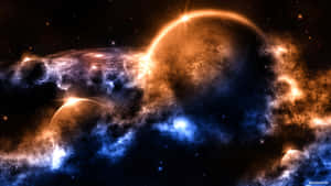 在佈滿星星的太空場景中，發光的行星和色彩繽紛的星雲。 — 美麗的夜晚 壁紙