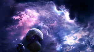 一個被發光星雲和恆星包圍的深空行星。 — 酷炫太空 壁紙