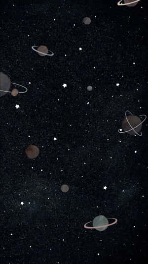 在黑暗的宇宙虛空中漂浮的行星，帶有環和星星。 — 星星 壁紙