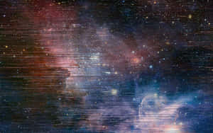 太空中一個色彩繽紛的星雲，帶有星星和數位故障效果。 — 印象派 壁紙