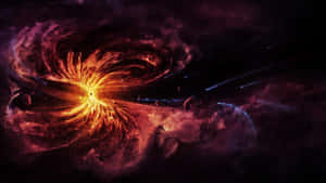 充滿活力的宇宙星雲，圍繞著明亮的中心星爆，翻騰著橙色和紫色的氣體。 — 星際效應 壁紙