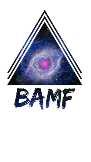 三角形內的星系，下方有單詞 BAMF。 — 9:16 壁紙