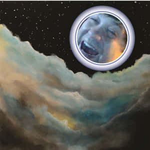 一個發光環中的尖叫臉孔漂浮在旋轉的宇宙雲層之上，背景是星空。 — 高畫質月亮 壁紙