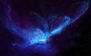 在深空中發光的藍色和紫色星雲，伴有星星。