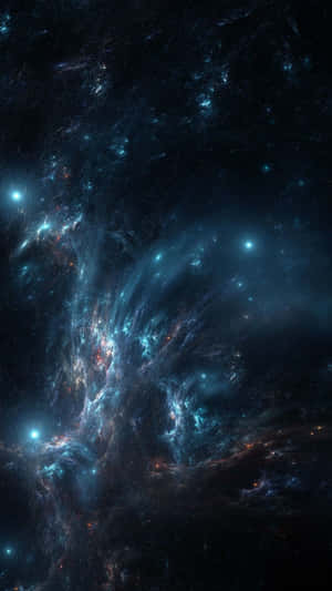 在深空中發光的藍色和橙色星雲，散佈著星星。 — 瓦斯 壁紙