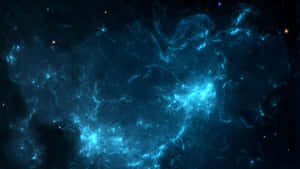在深空中帶有發光絲狀物和散落星星的電光藍色宇宙星雲。 — 星星 壁紙