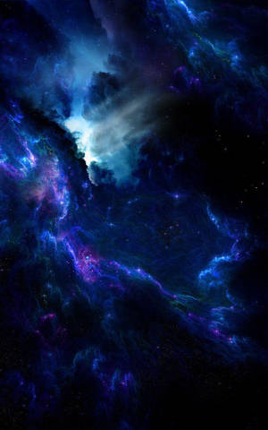 在佈滿星辰的虛空中，藍色和紫色的雲朵閃耀的鮮豔宇宙星雲。 — 藍色銀河 壁紙