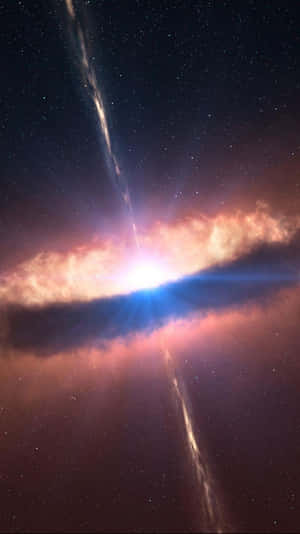 一個充滿活力的宇宙星雲，在深空中帶有藍色和橙色的雲層以及星光光束。 — 黑色星球 壁紙
