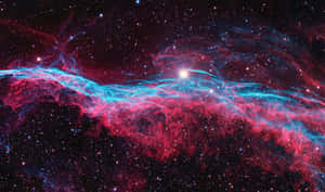 深空中帶有發光恆星的鮮豔紅色和藍色宇宙星雲。 — PC 遊戲 壁紙