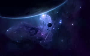 深空中的紫色星雲和行星，伴隨著閃爍的星星。 — 2560x1600 壁紙