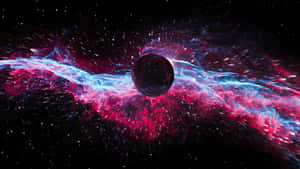 黑洞被深空中發光的粉紅色和藍色宇宙雲環繞。 — 宇宙 壁紙