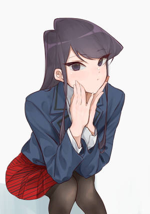 穿著校服的動漫女孩蹲下，雙手靠近臉龐，眼睛睜大含淚。 — Oppo Pad 5 霧面螢幕 壁紙