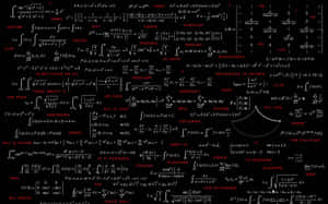 Wallpaper 充滿了紅色和白色的數學方程式、物理公式和哲學短語。 — 木質紋理 壁紙