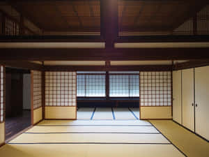 傳統日式房間，鋪有榻榻米和木樑。 — 日本武士 壁紙