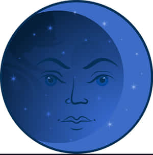 一個藍色新月，帶有臉龐和柔和閃爍的星星。 — 高畫質月亮 壁紙