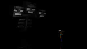 Minecraft玩家在黑暗中面對一個巨大的Enderman。 — 我的世界苦力怕 壁紙