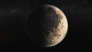 太空中一個岩石外星行星，一半被遠處的光照亮。 — 迪士尼 布魯托 壁紙