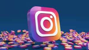 一個大的Instagram標誌被較小的標誌環繞在藍色背景上。 — 可愛的IG 壁紙
