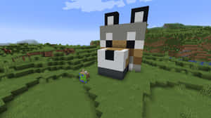 在Minecraft草地上用方塊做成的大狐狸頭。 — 我的世界 壁紙