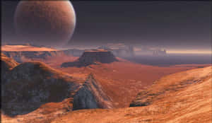 黃昏時分，破裂星球下的外星峽谷景觀 — 火星人布魯諾 壁紙