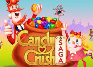 Candy Crush Saga 遊戲標誌，帶有卡通人物和糖果罐。 — 可愛 壁紙