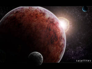 太空中的紅色行星、衛星和星星 — 火星人布魯諾 壁紙