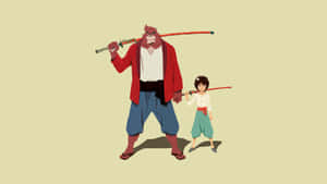 一個巨大的紅髮武士和一個小男孩，都拿著劍。 — 野獸先生 壁紙