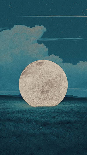 一個大月亮在星空夜空下的草地上。 — 月光 壁紙