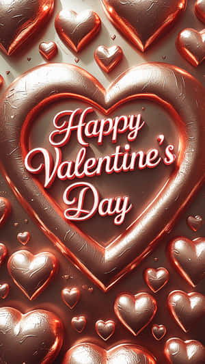 一個帶有情人節文字的大銅心，周圍有較小的愛心 — 愛心 壁紙