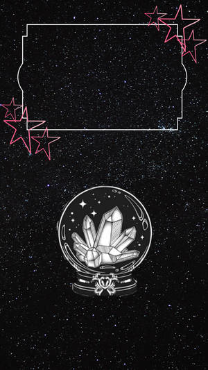 帶有幾何水晶的水晶球，背景是帶有粉紅色星星輪廓的星空夜空。 — 靈性動圖 壁紙