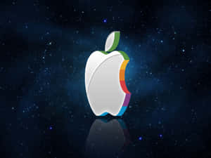 帶有彩虹咬痕的Apple標誌漂浮在星空宇宙中，有反射 — 標誌 壁紙