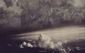 一個夢幻的懷舊褐色天空，帶有發光的雲朵和漂浮的文字。 — 太空 壁紙