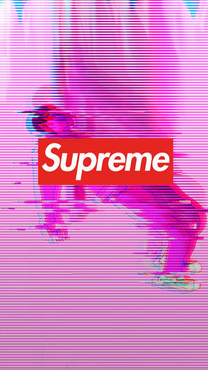 以Supreme標誌和粉紅色及紫色扭曲人形為特色的故障藝術。 — 故障 壁紙